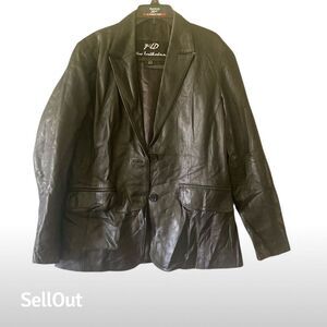 Jild Women's Black Leather Blazer Jacket Size L Tailored Fit